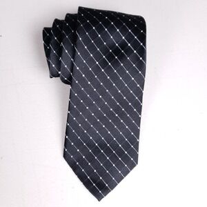 Geoffrey Beene Silk Necktie Black White Grid Dotted Classic Elegant‎ Formalwear
